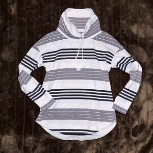 T by Talbots Striped Funnel Neck Pullover - Heavy Knit Drawstring Tunic Size PS